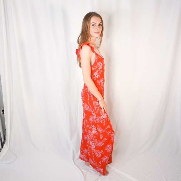 Free People Be The One Jumpsuit Ruffle Red Floral - Picture 3 of 8